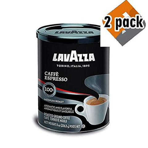 Lavazza Caffe Espresso Ground Coffee Blend, Medium Roast, 8-Ounce Cans, 2 Pack