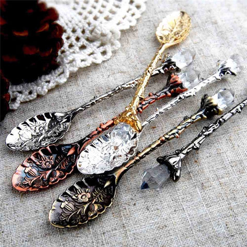 Dining Bar Vintage Royal Style Zinc Alloy Carved Mini Coffee Spoon Flatware Cutlery Dessert Coffee tea Spoon Kitchen Accessories