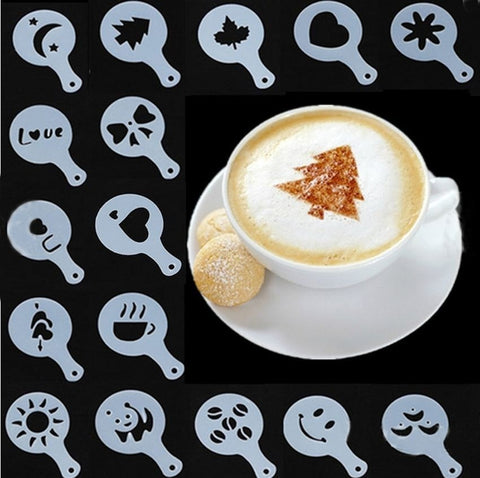 16Pcs Coffee Latte Cappuccino Barista Art Stencils Cake Duster Templates Coffee Tools Accessories Gusto Nespresso Zavarnik Dolce