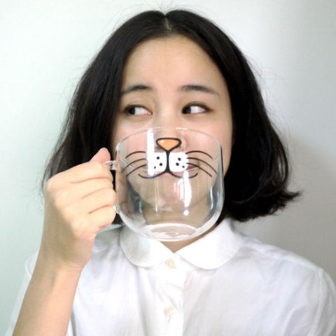 Cute Cat Kitty Boronsilicate Glass Coffee Cup Transparent Water Cup 550ML Cat Face Coffee Tea Milk Breakfast Creative Mug Gifts